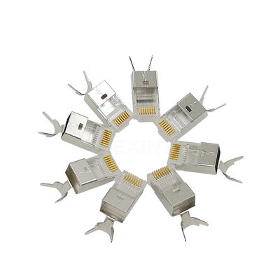 Nickel Plated Shielded FTP 8p8c Cat6 Cat7 Cat8 Plug , KEXINT Rj45 Ethernet Plug