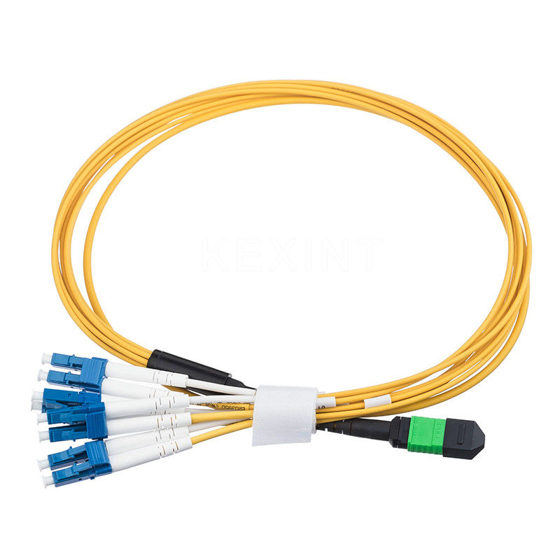 Yellow 8 Core MPO MTP to 4 LC Duplex SM Fiber Optic Patch Cord KEXINT FTTH / FTTX